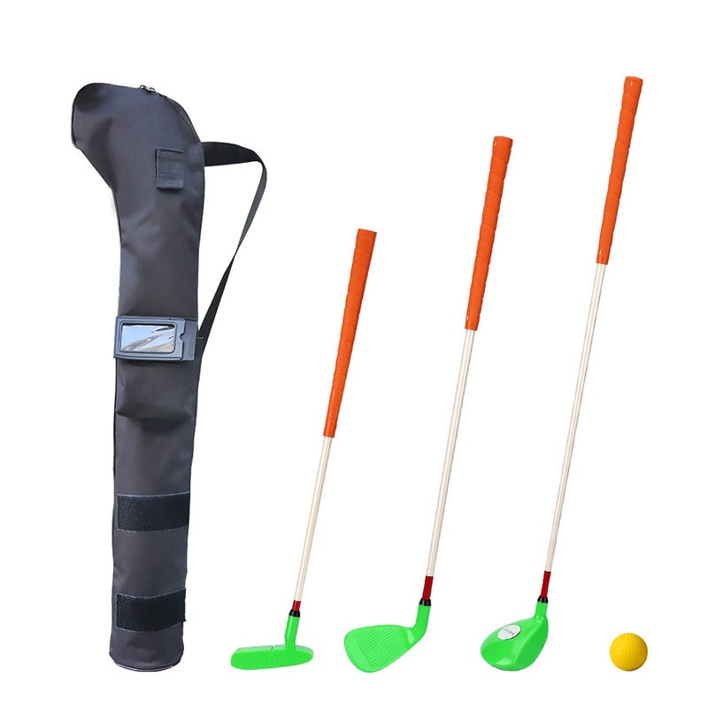 KONDAY Kids Golf Clubs Set Children Golf Set Yard Sports Tools Three Clubs with Carry Bag and Soft Balls (Green) - Image 1